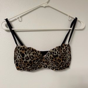 Victoria’s Secret pink leopard print push up balconette bra style size 32D